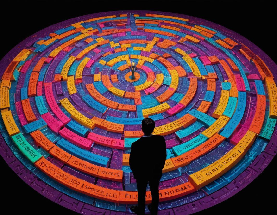 A complex maze made of ticket stubs and payment receipts, with a person at the center looking thoughtfully at a map filled with payment options. Illuminated signs with various fees and payment methods surround the maze, creating a sense of confusion and intrigue. The colors should be vibrant and inviting, enhancing the sense of exploration. 3D effect. vibrant colors.